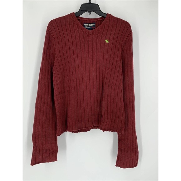 Vintage Abercrombie Fitch Sweater Mens Large Pullover‎ Maroon Ribbed Chunky Y2K - Picture 1 of 6